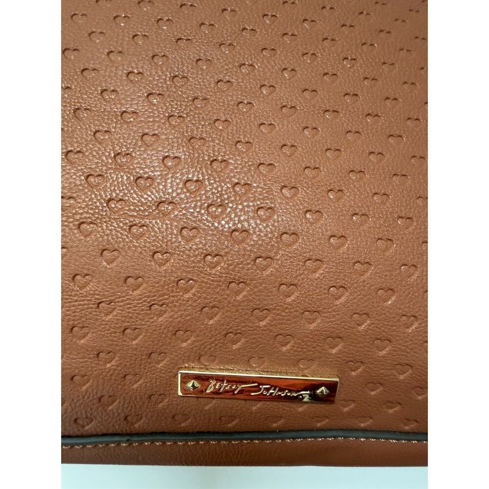 Betsy Johnson Medium Brown Heart Imprinted Tote Bag With Coin Pouch & Scarf - Picture 7 of 7